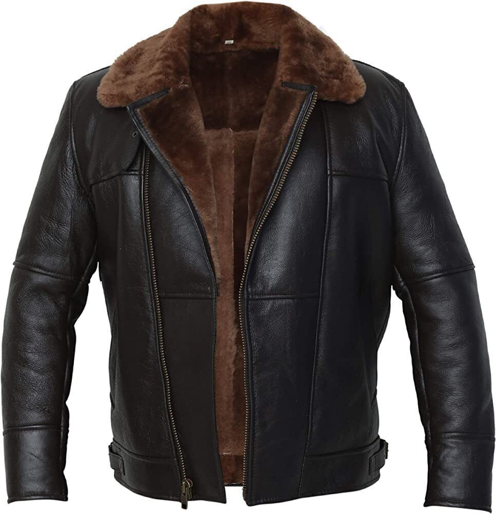 Men's Black Sheepskin Leather Shearling Jacket